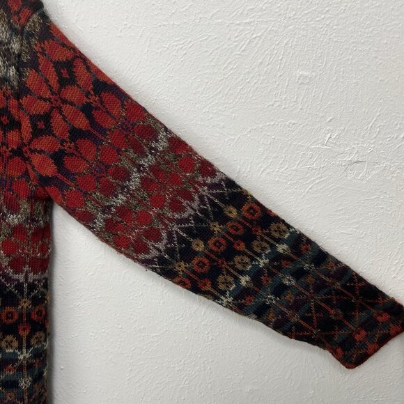 Intiwara 100% Alpaca Wool Red Multi Color Cardigan Sweater Handmade Bolivia Sz M - Picture 5 of 10